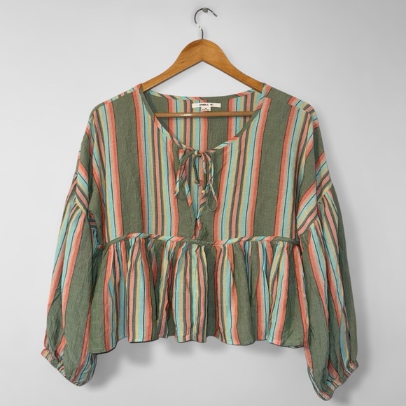 O'Neill Tops - O'NEILL Rosie Long Sleeve Woven Striped Top M